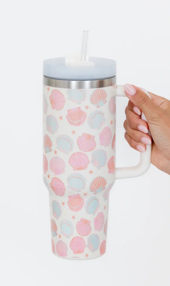 Sippin' Pretty In Shell Yeah 40 0z Drink Tumbler With Lid And Straw SALE | Pink Lily