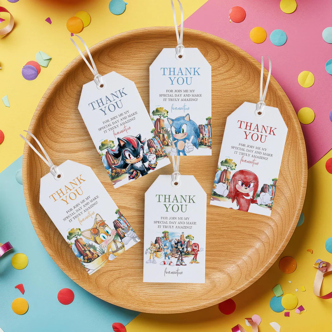 Sonic Thank You Tags BUNDLE Customizable | Sonic Theme Birthday | Sonic the Hedgehog Thank You Ta... | Etsy (US)