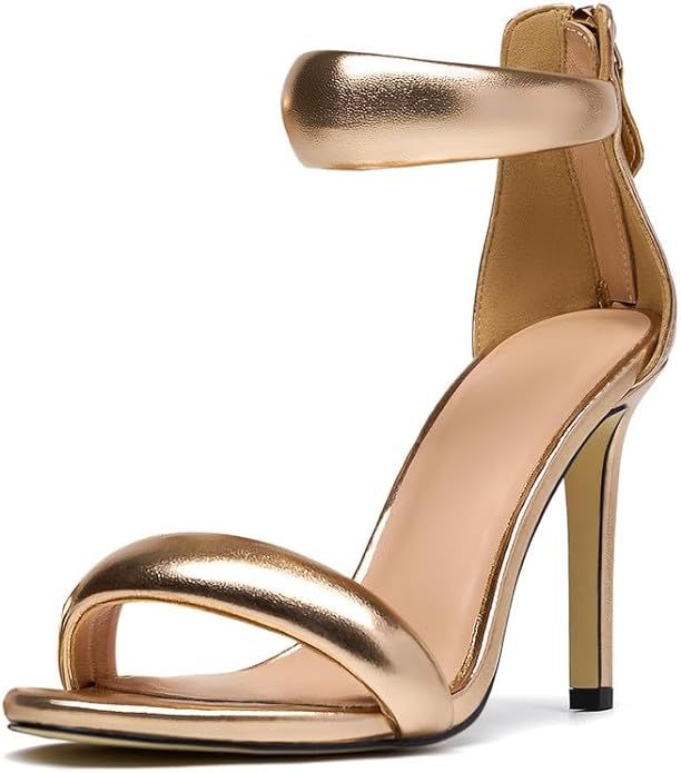 GOSERCE Women's Pearl Stiletto Heels Sandals Open Square Toe Pumps High Heels Ankle Back Zipper S... | Amazon (US)
