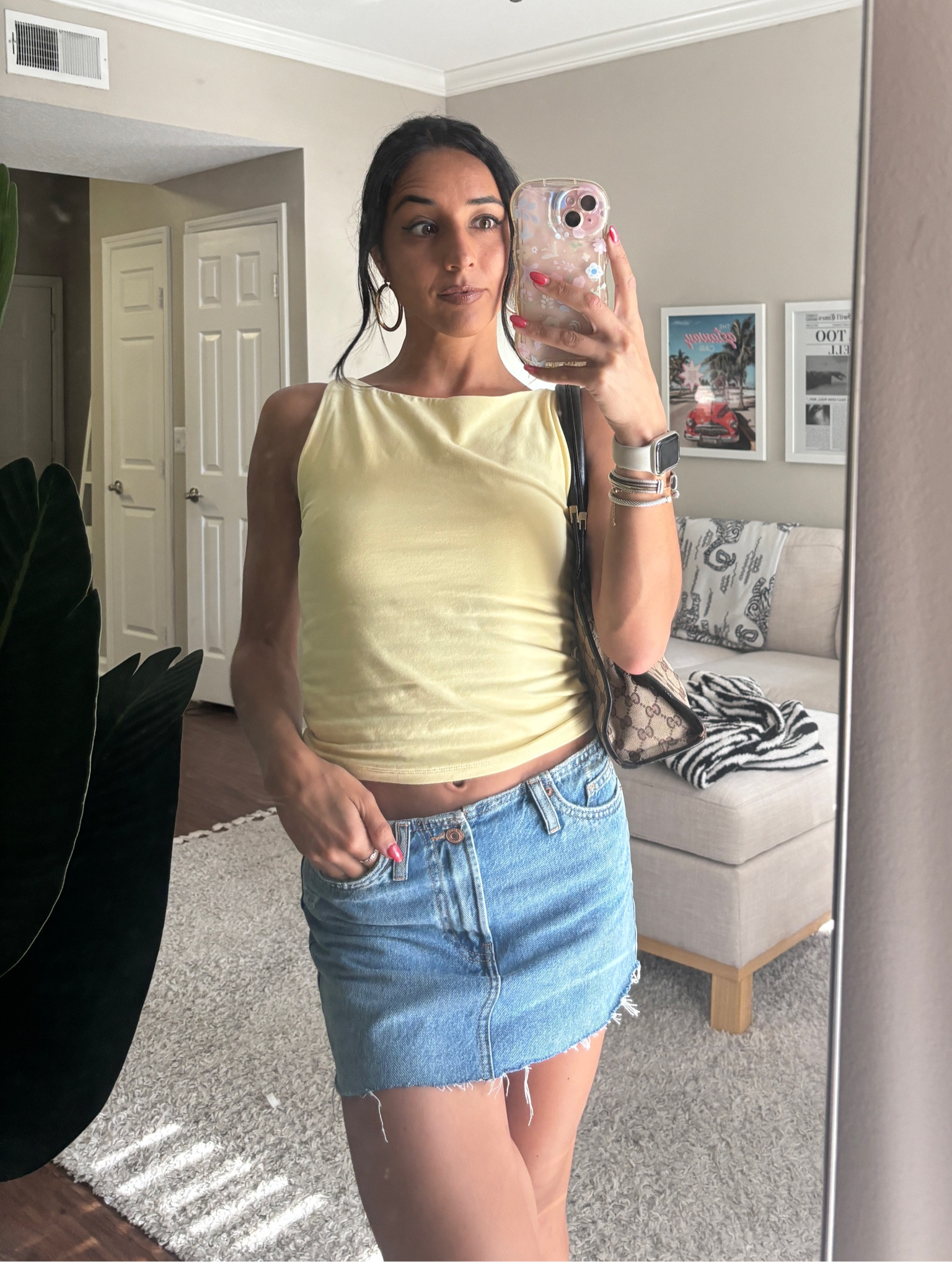 Summer daytime fit - one of my fave staple basic tops from Abercrombie have it in black and white too! #Abercrombie #denimskirt #daydrinkingoutfit #brunchfit #summerfit 

#LTKSaleAlert #LTKFindsUnder100