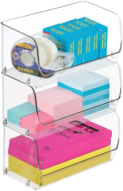 mDesign Plastic Stackable Bin with Open Front for Organizing Home Office, Desk Drawer, Shelf or C... | Amazon (US)