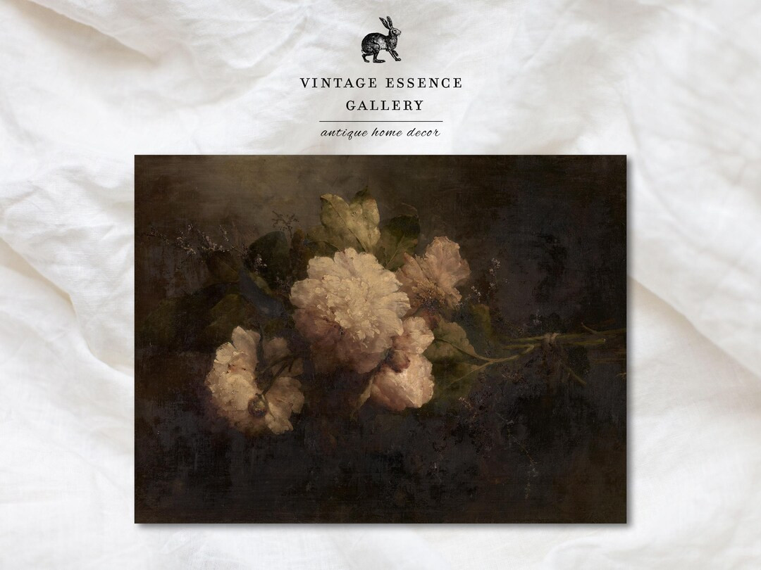 Vintage Peony Floral Painting | Dark Moody Botanical Print | Romantic Flower Artwork | PRINTABLE ... | Etsy (US)