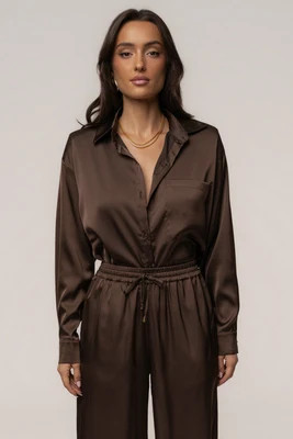 Chocolate Island Ease Collared Satin Top | JLUXLABEL US
