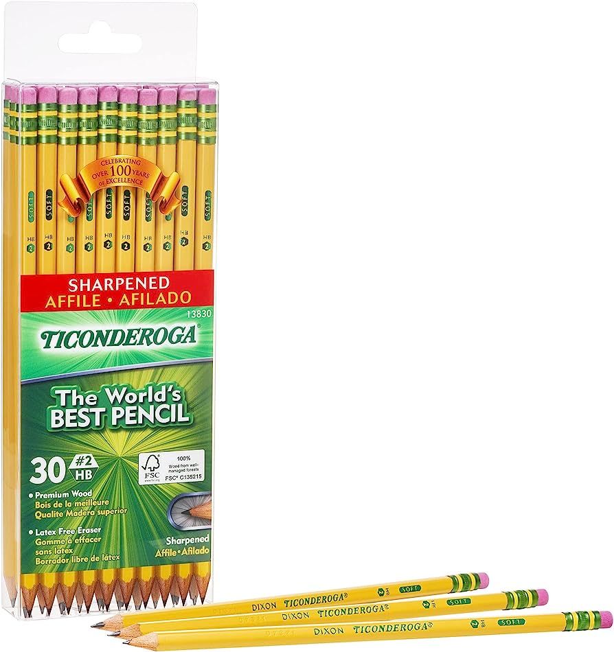 Ticonderoga Wood-Cased Pencils, Pre-Sharpened, 2 HB Soft, Yellow, 30 Count | Amazon (US)