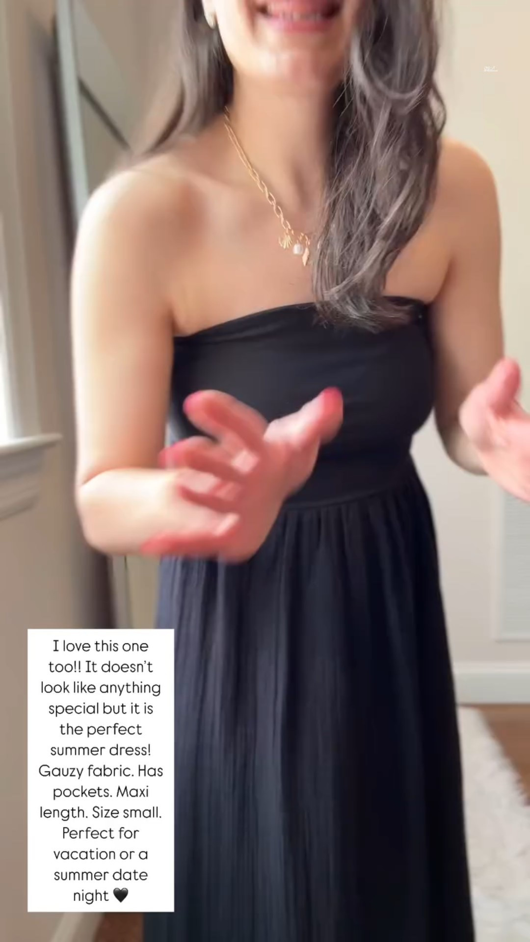 I love this one too!! It doesn’t look like anything special but it is the perfect summer dress! Gauzy fabric. Has pockets. Maxi length. Size small. Perfect for vacation or a summer date night 🖤 @loft