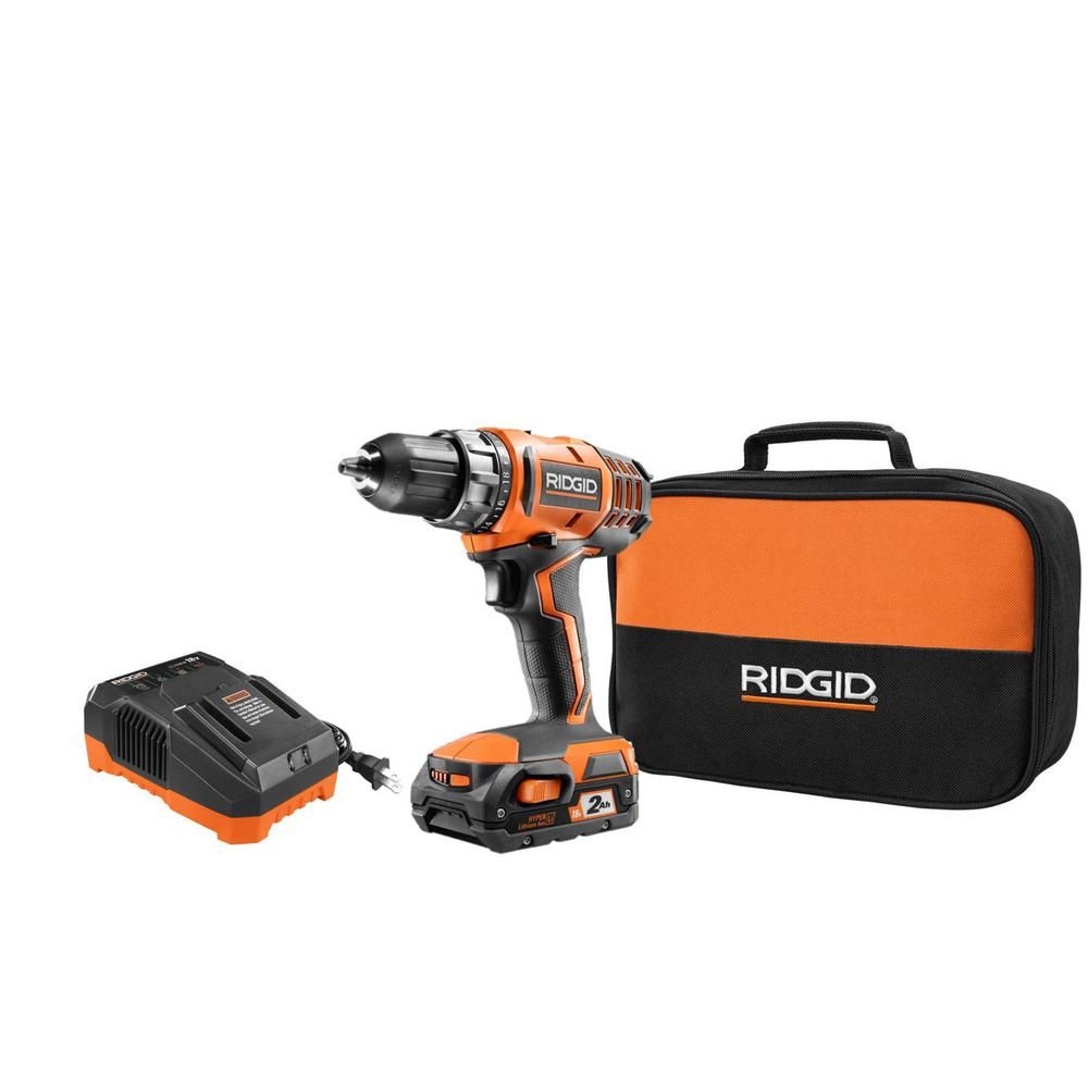 RIDGID 18-Volt Lithium-Ion Cordless 2-Speed 1/2 in. Compact Drill/Driver Kit with 2 Ah Battery, C... | The Home Depot