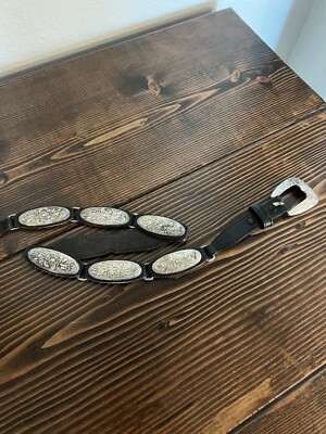 Vintage JUSTIN Black Leather Belt with Conchos Women Size 28  | eBay | eBay US