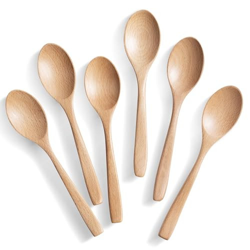 Hefild 7.3inch Small Wooden Spoons, 6PCS Coated Beech Plain Small Wooden Spoons Set, Table Spoons for Present Honey, Serving, Eating, Soup, Chocolate, Coffee, Tea | Amazon (US)
