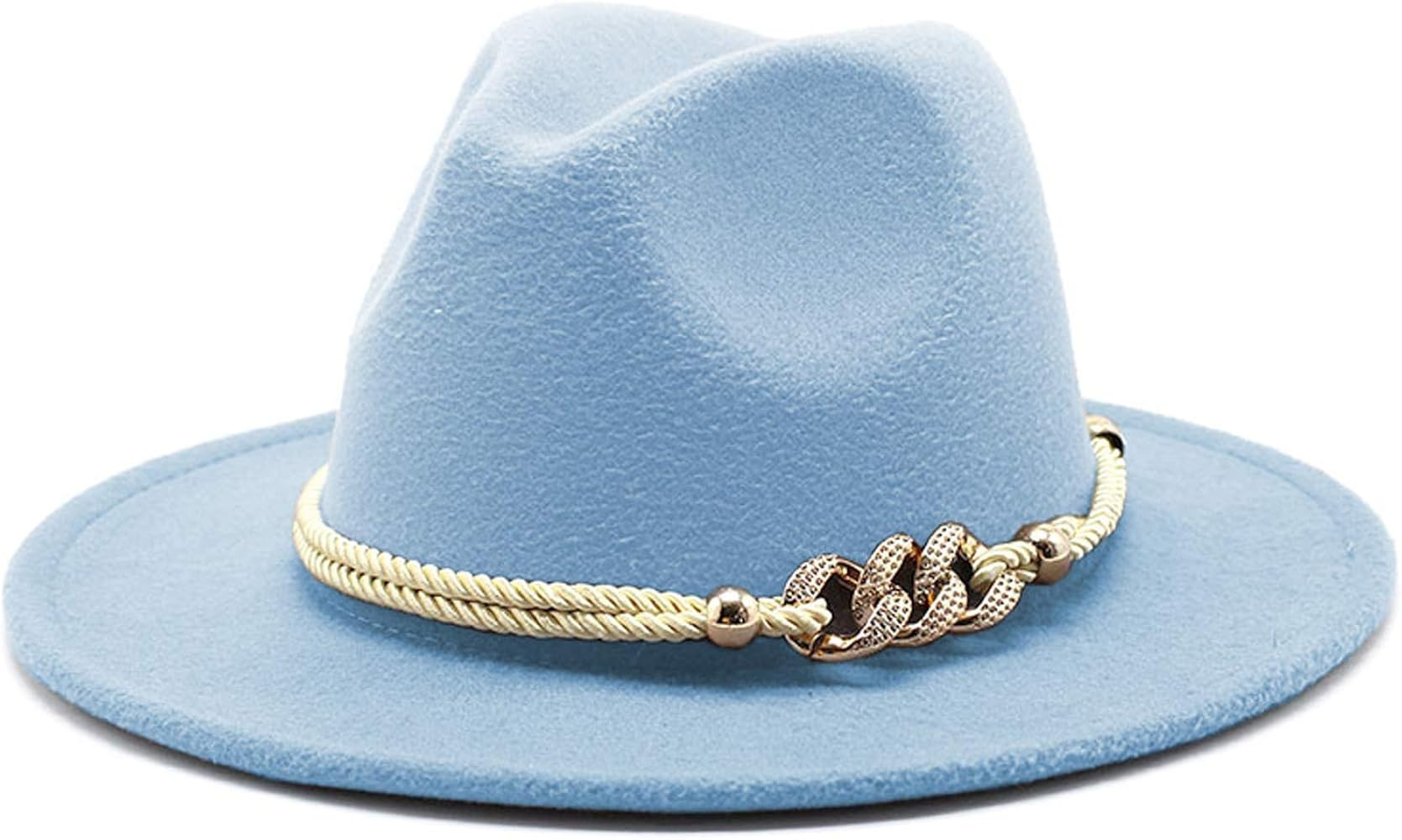 Gossifan Lady Fashion Wide Brim Felt Fedora Panama Hat with Ring Belt | Amazon (US)