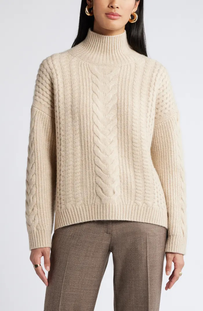 Nordstrom High Low Mock Neck Fisherman Sweater | Nordstrom | Nordstrom