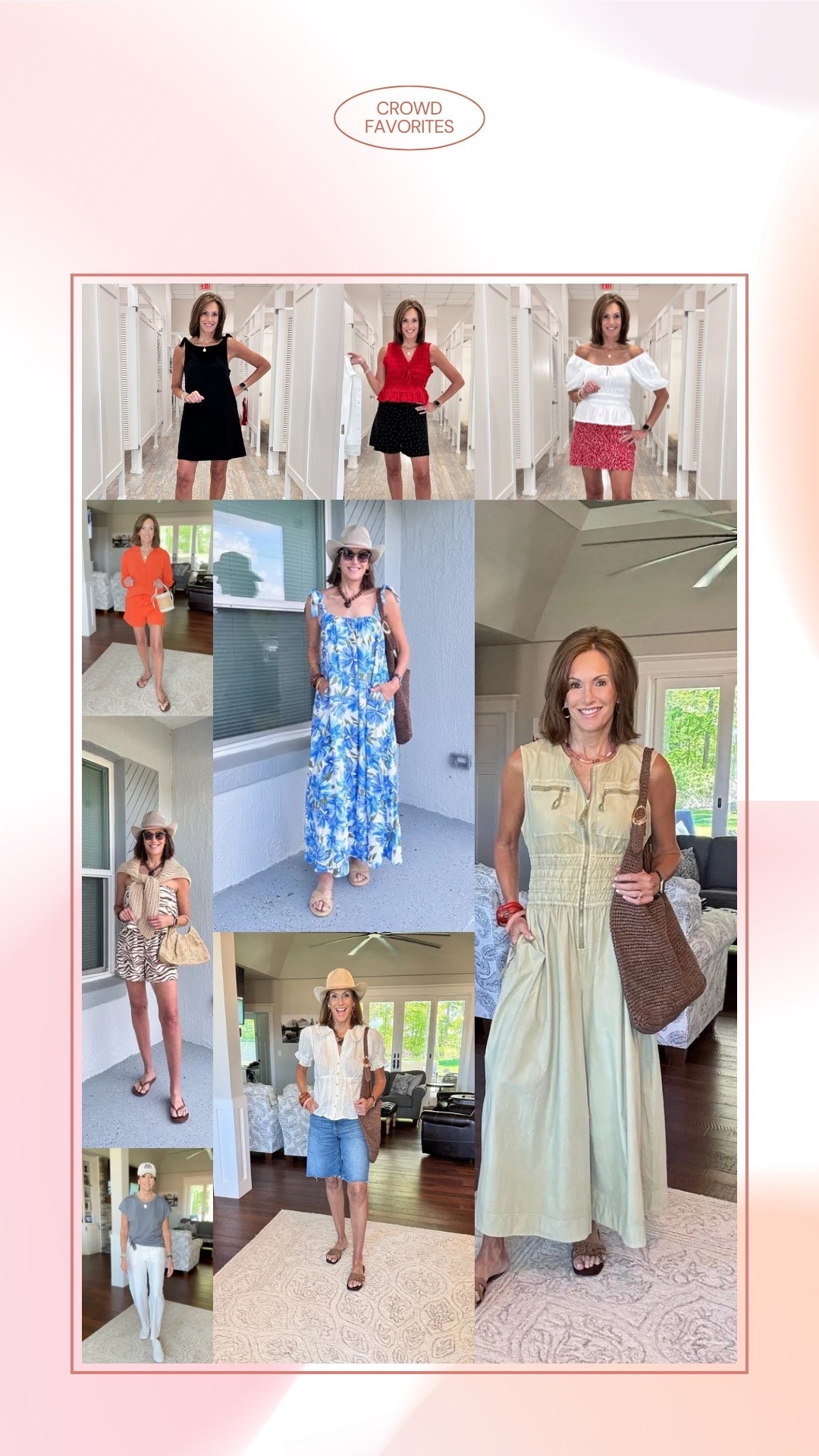 Jumpsuit- medium tall 
White peplum top / large 
Skirt - size 8 
Polka dot shorts - size 6
Red smocked top - large
Black dress - medium 
Orange super soft shorts and shirt - medium (discount: ANNIEKXSPANX)
Blue floral dress - medium 
Zebra romper - medium 
White short sleeve shirt / large
Tie tee - large 
Activewear pants - size 6 tall

#LTKMidsize #LTKTall #LTKTravel