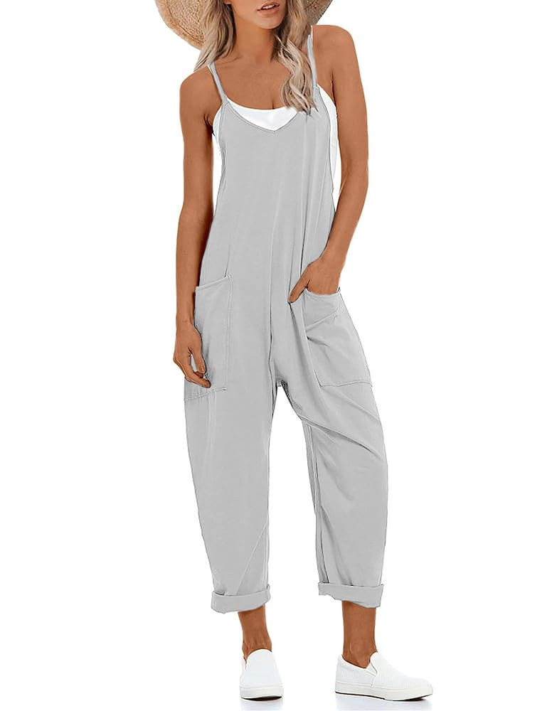 Lentta Women's Causal Jumpsuits V Neck Sleeveless Harem Overalls Stretchy Adjustable Strap Romper... | Amazon (US)