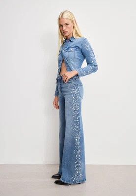 Women's Dolly Joleans Crystal Wide Jeans | Indigo, Size 12 | Good American by Khlo� Kardashian | Good American