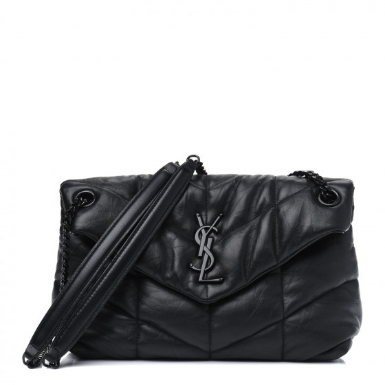 SAINT LAURENT Lambskin Quilted Small Loulou Puffer Monogram Chain Satchel Black | Fashionphile
