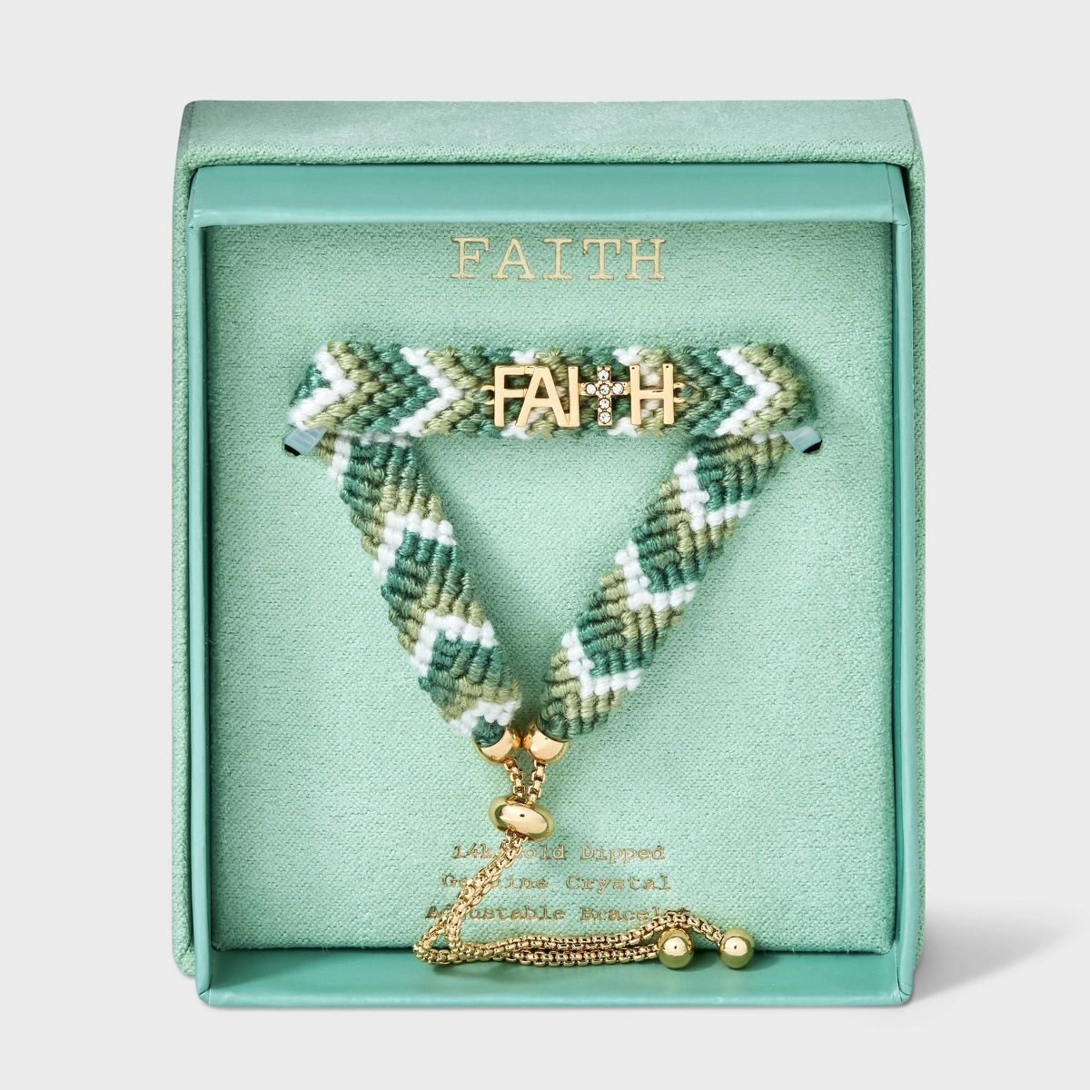14k Gold Dipped "Faith" with Crystal Cross Woven Adjustable Bracelet - A New Day™ Green | Target