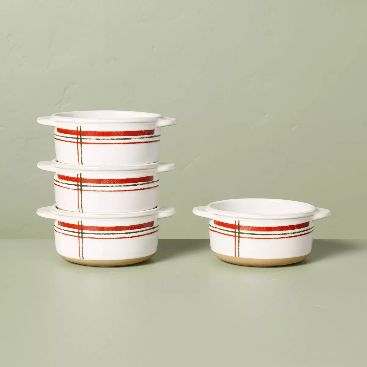 13oz Christmas Plaid Stripes Stoneware Ramekin Cream/Red/Green - Hearth & Hand™ with Magnolia | Target
