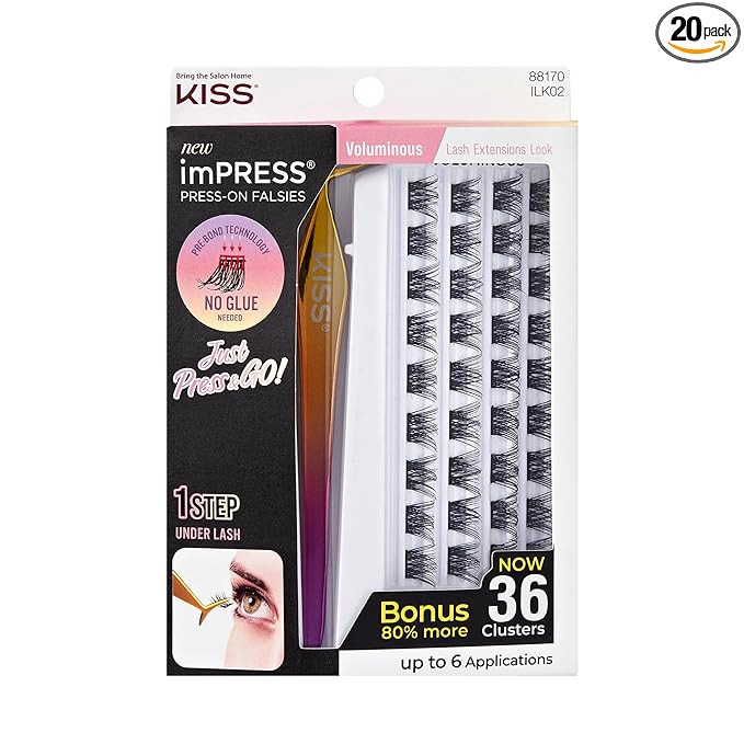 KISS imPRESS Falsies Self Adhesive Eyelashes, Press On Lashes, 12mm-14mm Glam Volume Lashes, Blac... | Amazon (US)