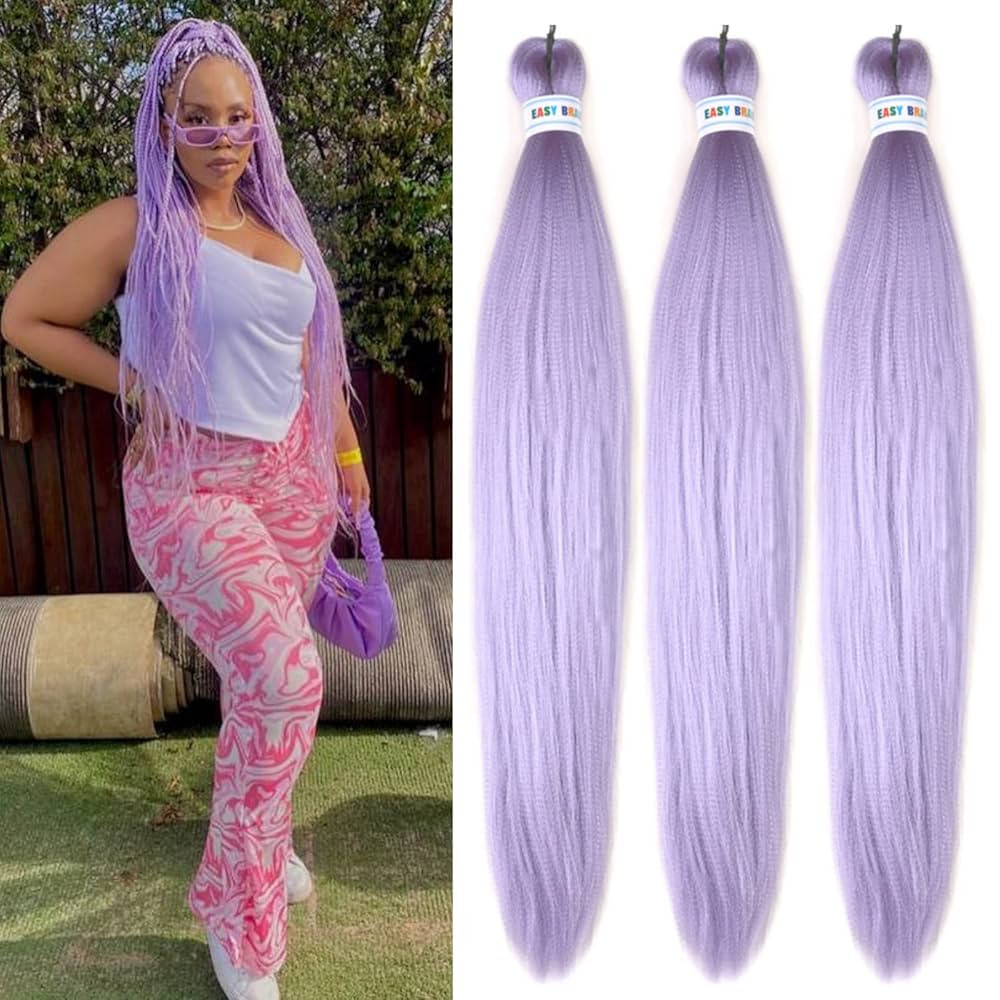 Light Purple Braiding Hair Pre Stretched Synthetic Yaki Ez braid Pre stretched Braiding hair | Amazon (US)
