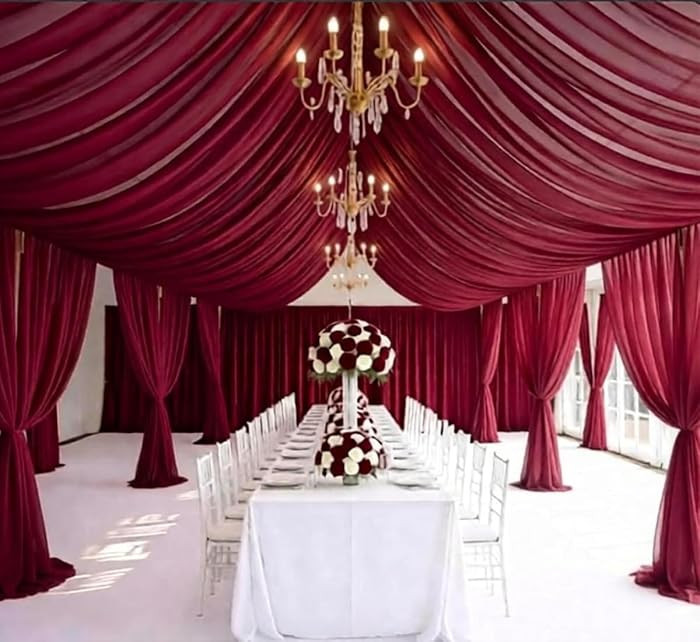 6 Panels 5ft x 30ft Burgundy Chiffon Ceiling Drapes for Weddings, Sheer Fabric Ceiling Curtain fo... | Amazon (US)