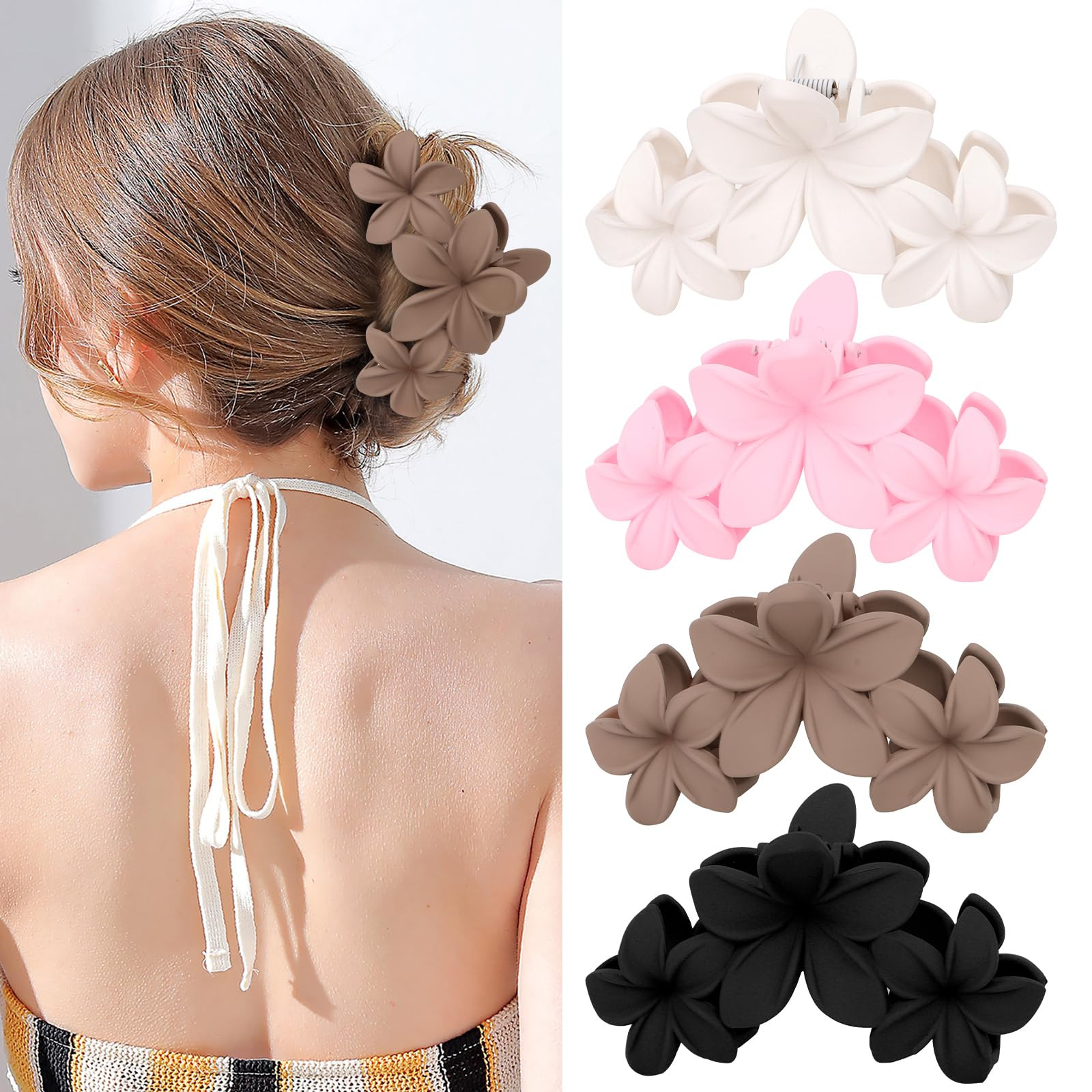 ANBALA Flower Hair Accessories: 4PCS Matte Plumeria Hair Claws, Strong Hold Clips for Women and G... | Amazon (US)