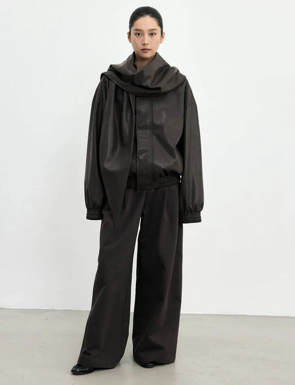 Brown Leather Scarf Bomber jacket-BESTSELLER | Pixie Market