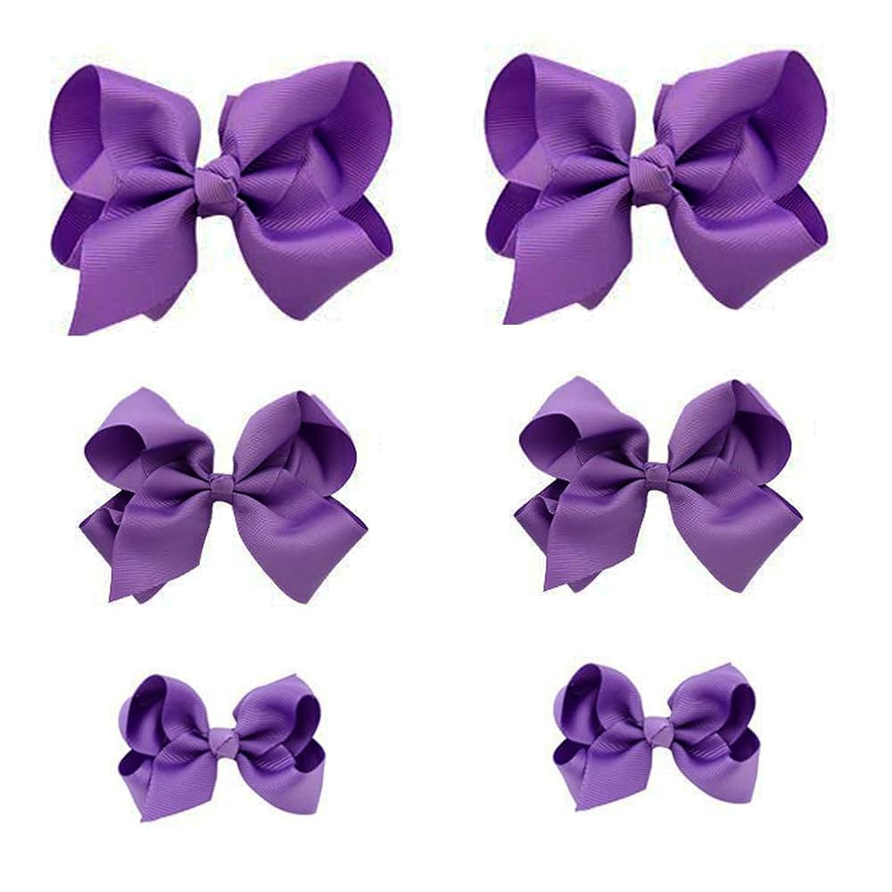 Purple Bows for Girls,6PCS Hand-made Grosgrain Ribbon Hair Bows Alligator Clips Hair Accessories ... | Amazon (US)