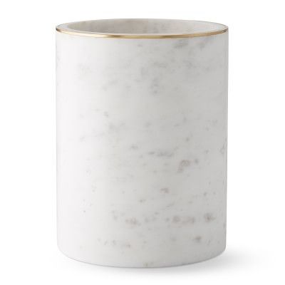 White Marble and Brass Wastebasket | Williams Sonoma | Williams-Sonoma