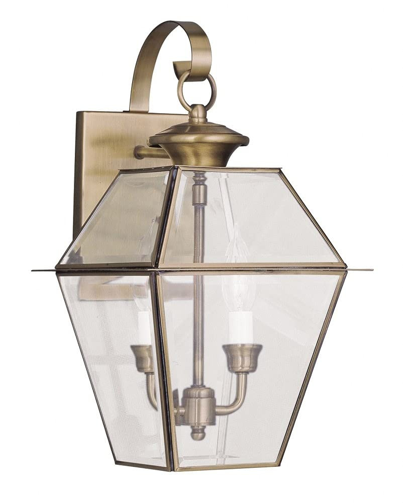 Livex Lighting 2281-01 Westover 2-Light Outdoor Wall Lantern, Antique Brass, 18" x 11" x 11.8" | Amazon (US)