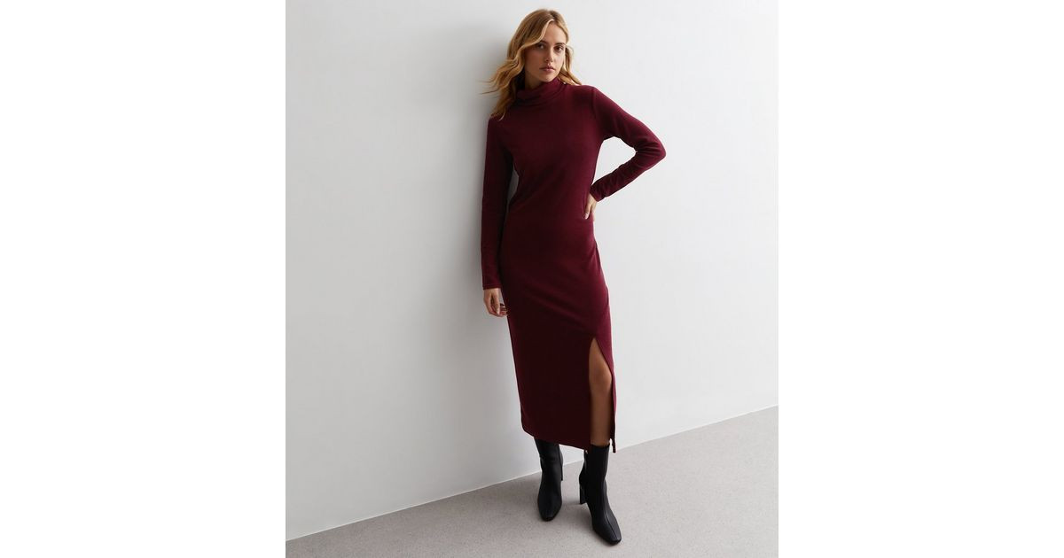 Burgundy Ribbed Roll Neck Midaxi Dress
						
						Add to Saved Items
						Remove from Saved It... | New Look (UK)