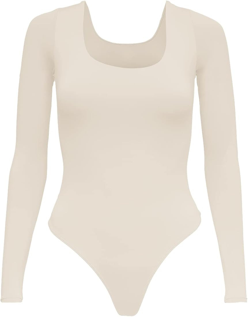 Almere Basics Long Sleeve Double Lined Contour Bodysuit - Basic Thong Style Long Sleeve Bodysuit ... | Amazon (US)