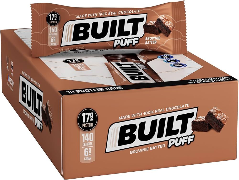 Built Bar 12 Pack High Protein Energy Bars | Gluten Free | Chocolate Covered | Low Carb | Low Calorie | Low Sugar | Delicious Protien | Healthy Snack (Brownie Batter Puff) | Amazon (US)