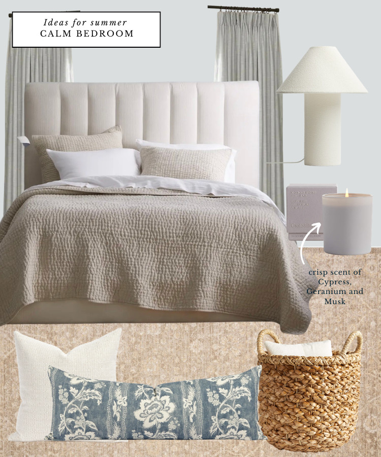 Summer bedroom furniture, calm bedroom furnishings, classic bedroom decor | neutral rug, summr quilt, room darkening curtains, lumbar bed pillow, decorative pillows  

 #LTKcanada #LTKsummer #LTKhome
