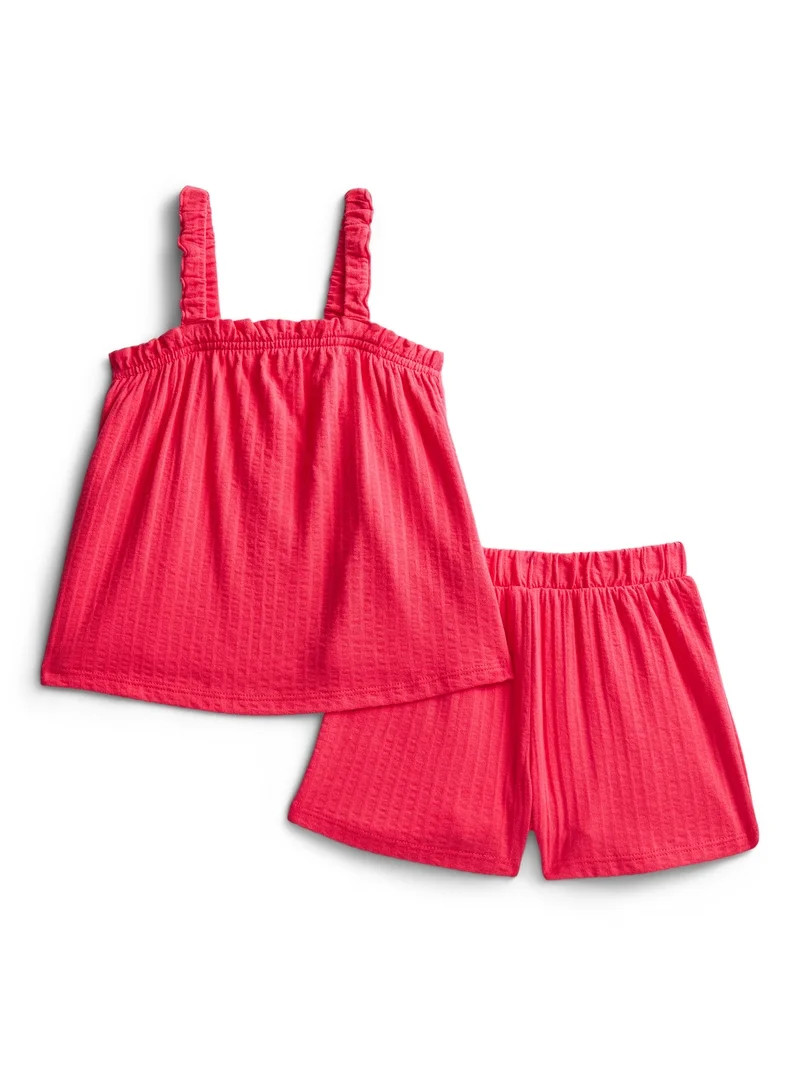 Wonder Nation Toddler Girls Ribbed Tank Top and Shorts 2-Piece Set, Sizes 12M–5T | Walmart (US)