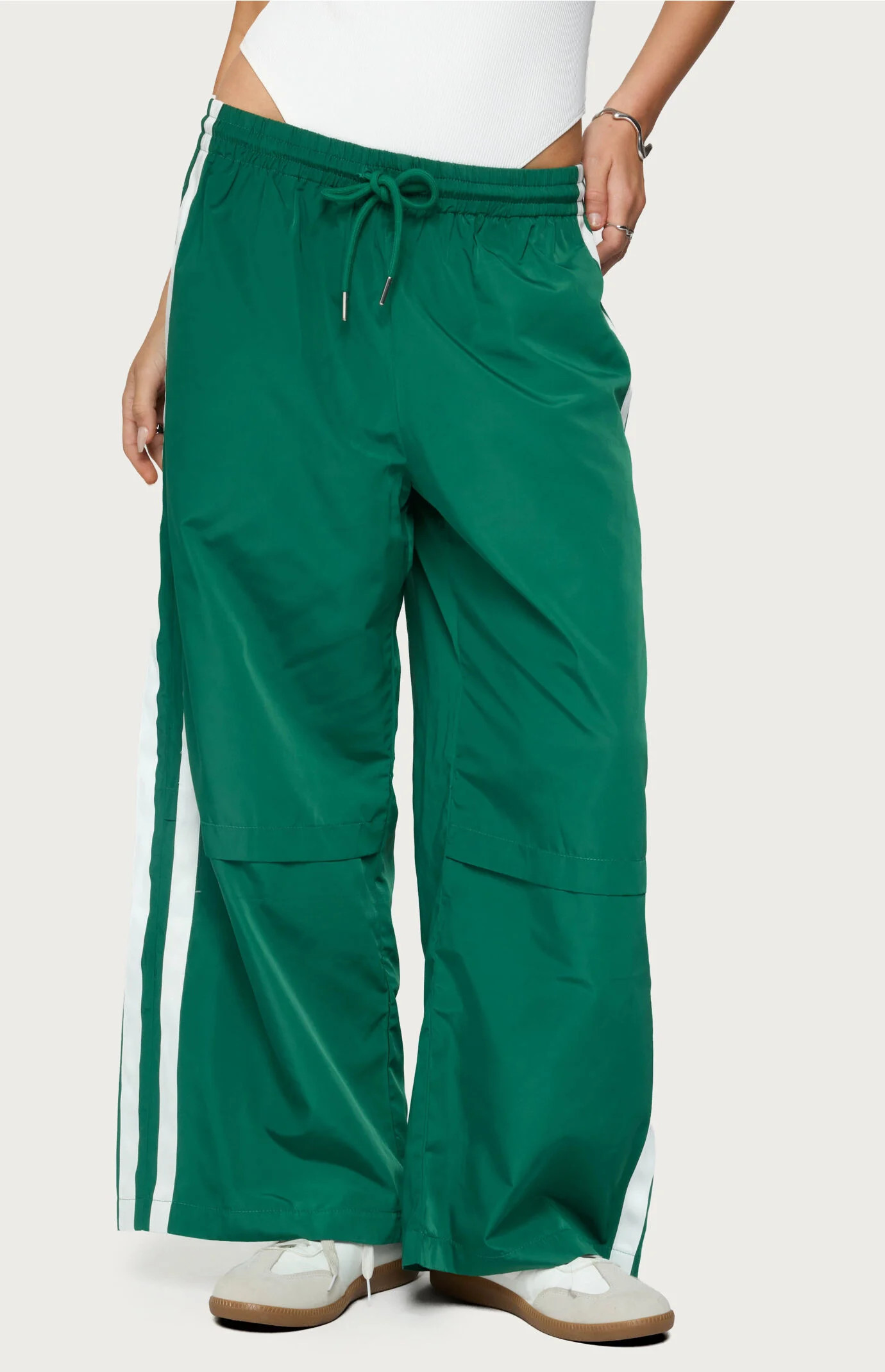 Edikted Women's Petite Fauna Nylon Track Pants in Green - Size Medium | PacSun