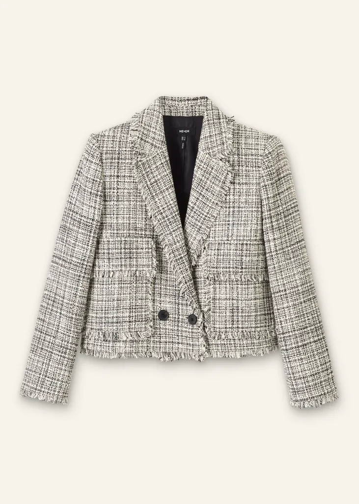 Cotton-Blend Fringe Trim Crop Jacket | ME+EM Global (Excluding US)