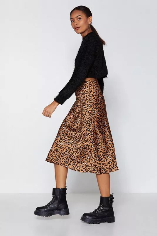 Leopard Slinky High Waisted Midi Skirt | Nasty Gal (US)