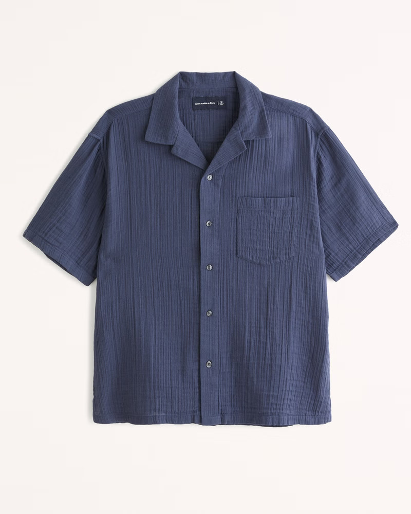Camp Collar Gauzy Button-Up Shirt | Abercrombie & Fitch (US)