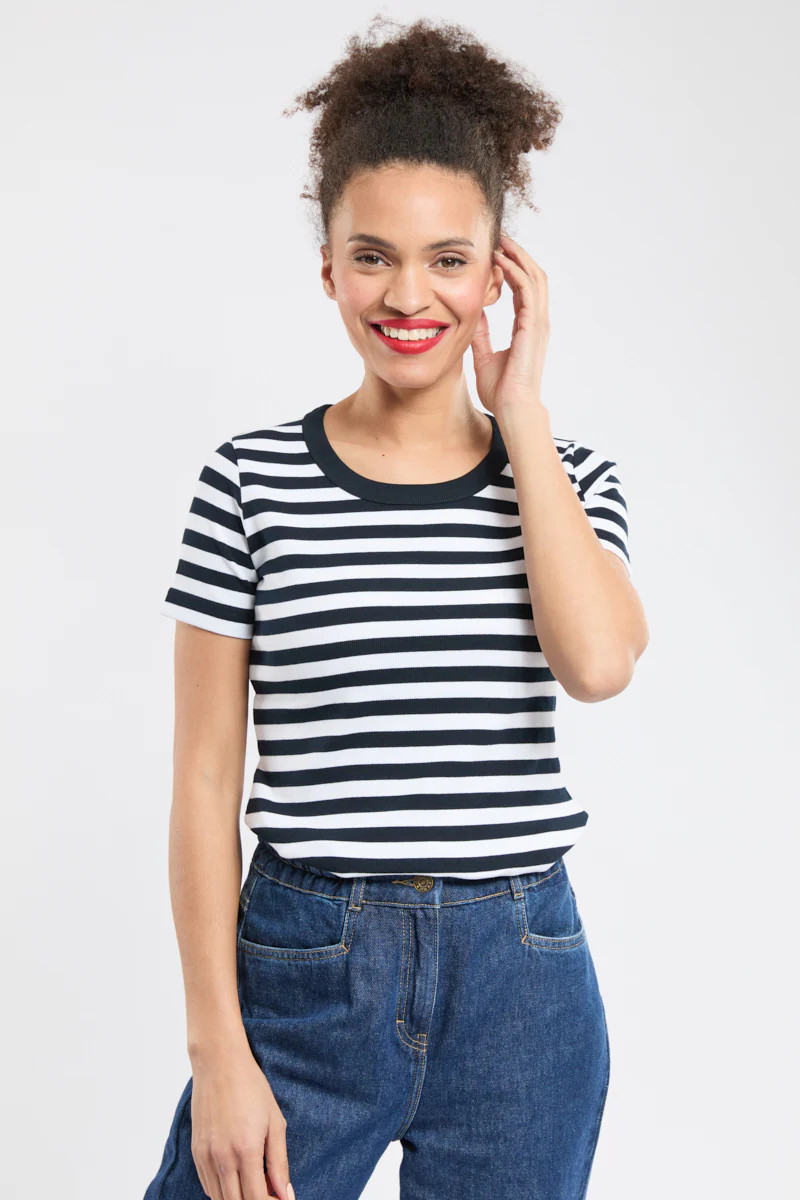 Shirt im Marine-Stil mit kurzen \u00c4rmeln \u201eHillion - Baumwolle und Elasthan - Damen - Rich... | Armor-lux (DE)