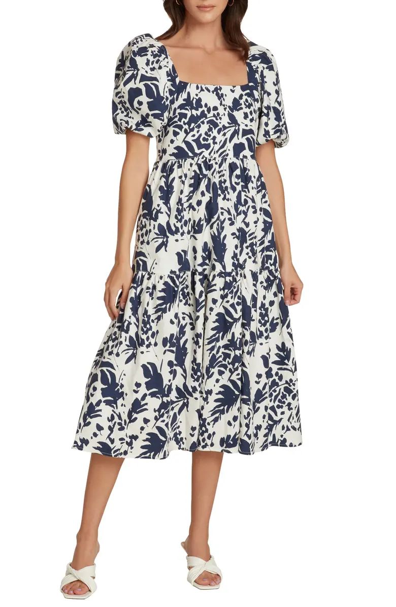 Willow Margot Puff Sleeve Linen Blend Midi Dress | Nordstrom | Nordstrom