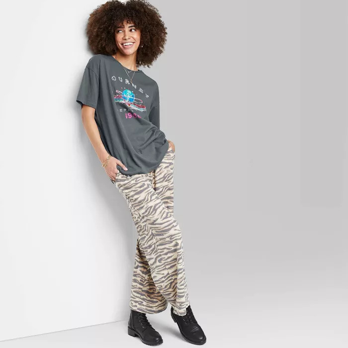 Women's Ascot + Hart Journey Short Sleeve Graphic Boyfriend T-Shirt - Gray | Target