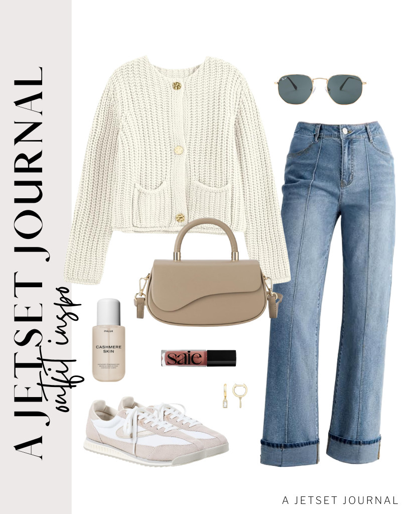I love pairing my wide-leg jeans with cardigans. This chunky-knit button-down cardigan with pockets is a great find. You can finish the look with TRETORN casual lace-up sneakers and a small top-handle purse. 

 #LTKSeasonal #LTKSaleAlert #LTKTravel