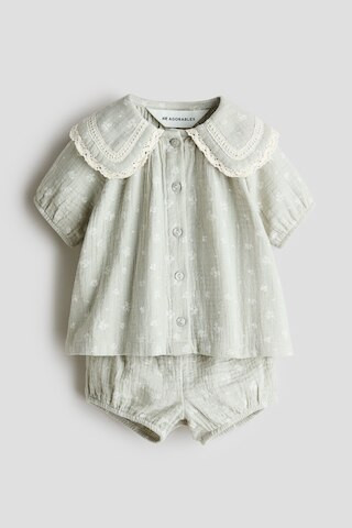 H & M - 2-Piece Cotton Muslin Set - Light Dusty Green/Floral | H&M (US + CA)