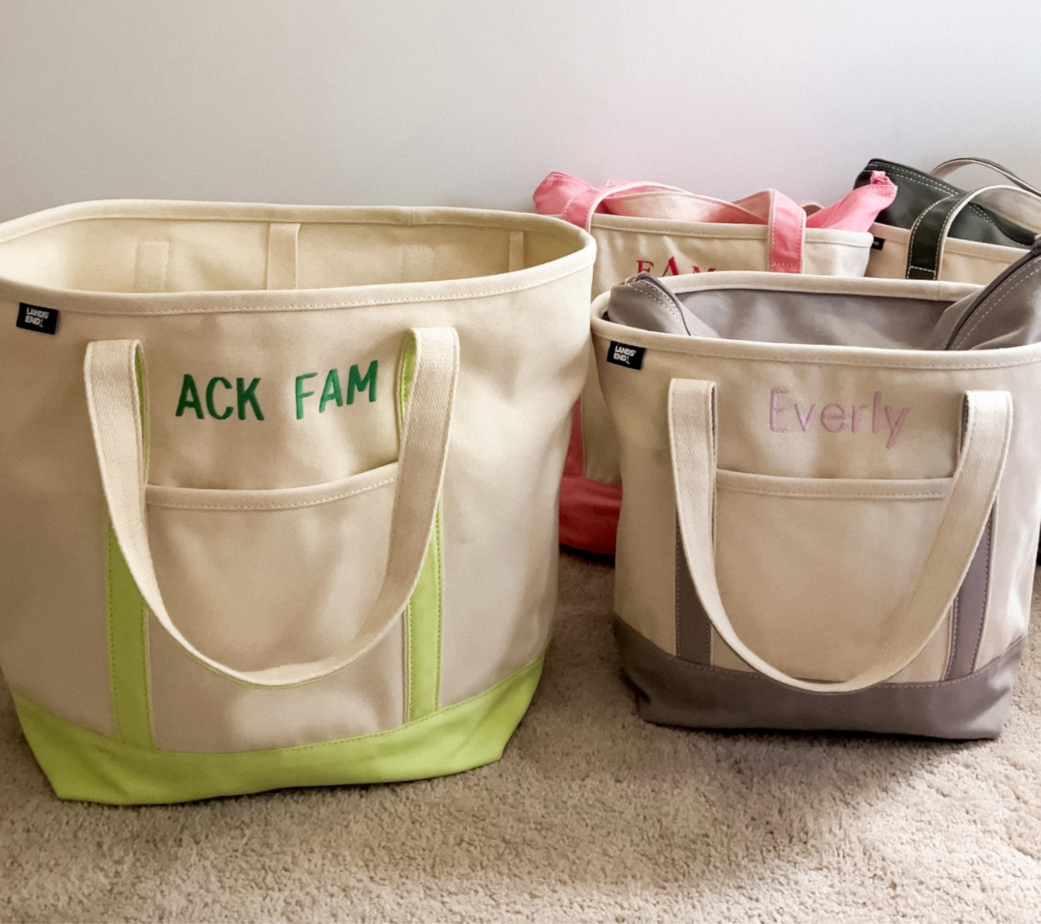 Kid bags - medium, regular straps, zip top. 
Family bag - large, regular straps, open top. 
Personal weekender bag - XL, regular straps, open top  

#LTKSummerSales #LTKFamily #LTKTravel