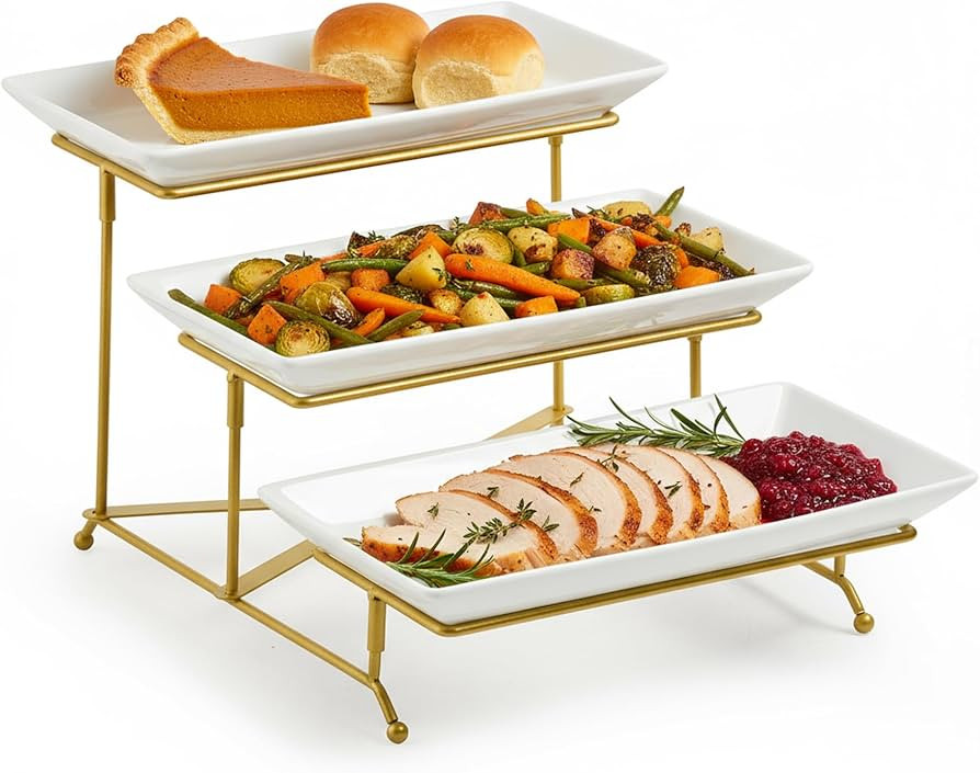 LAUCHUH 3 Tier Serving Stand Porcelain Serving Platter Tier Serving Trays with Collapsible Sturdi... | Amazon (US)