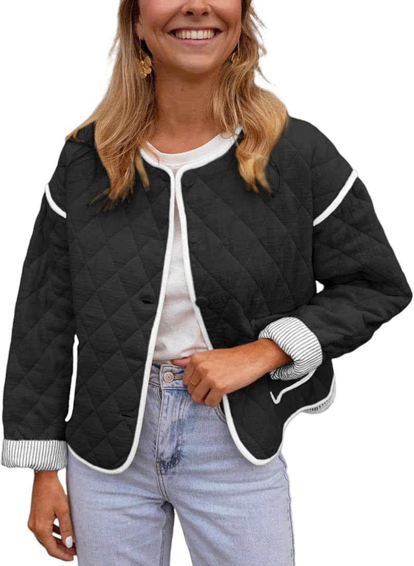 Springrain Women's Quilted Lightweight Jackets Casual Long Sleeve Button Down Puffer Coat with Po... | Amazon (US)