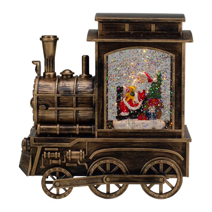 Northlight 6.75" Lighted Black Train Christmas Snow Globe with Santa | Target