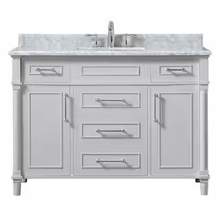 Home Decorators Collection Aberdeen 48 in. W x 22 in. D Vanity in Dove Grey with Carrara Marble T... | The Home Depot