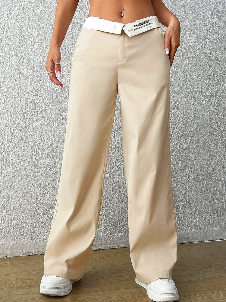 SHEIN EZwear Letter Graphic Slant Pocket Pants | SHEIN