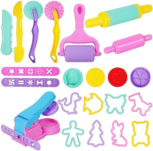 Dough Tools Set for Kids – 22 PCS Macaron Color Dough Play Tools with Animal Cutters, Dough Too... | Amazon (US)