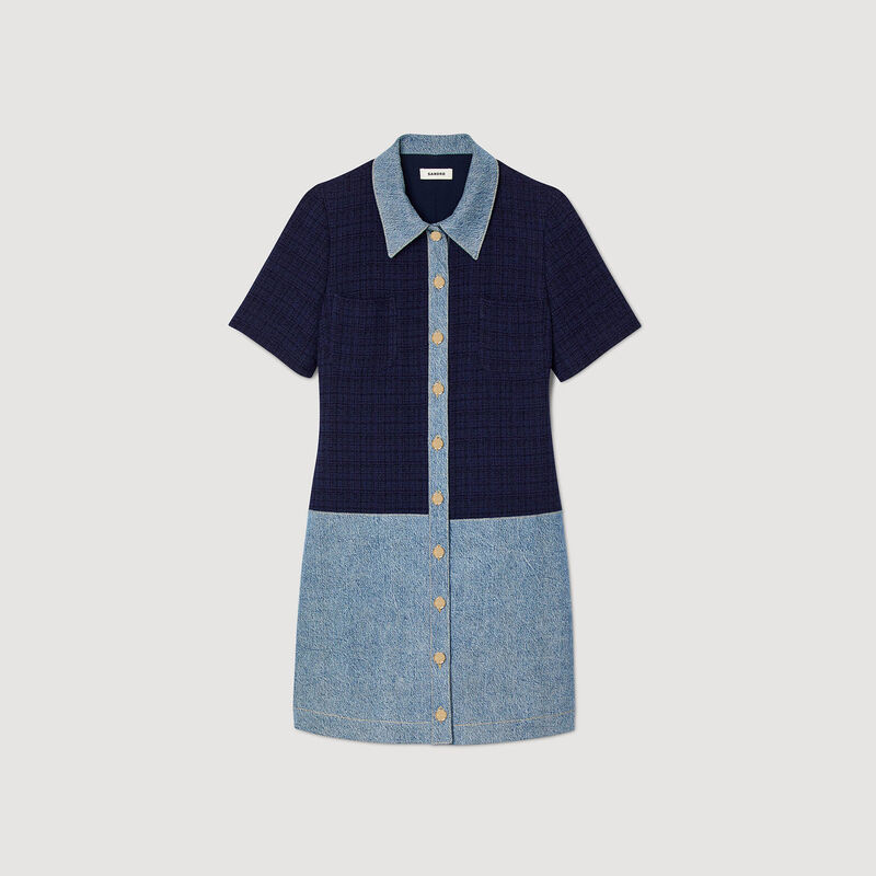 Tweed and denim short dress | Sandro US | Sandro-Paris US